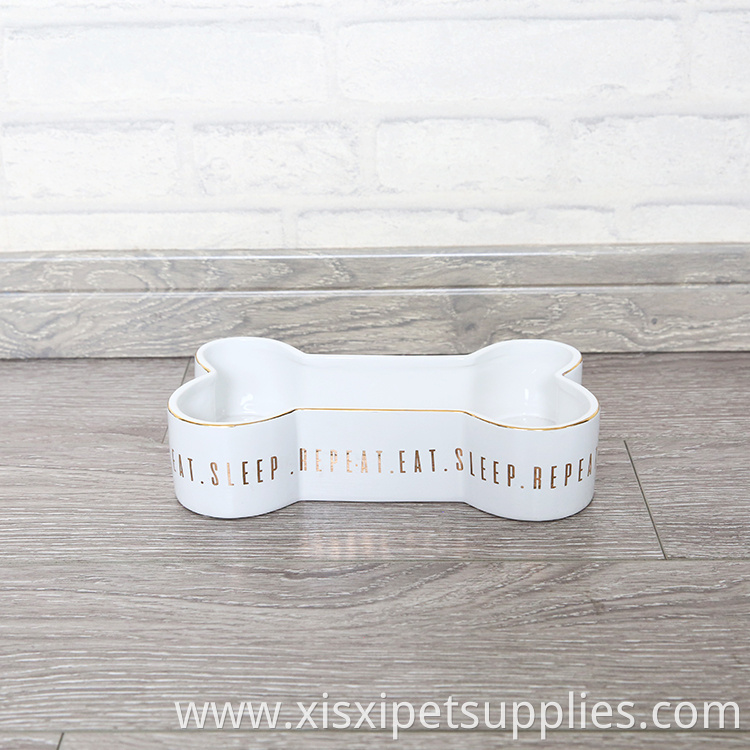 Bone Shaped Pet Feeding Bowl White Ceramic Pet Bowl Dog Bowl